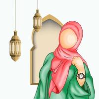 ilustração de ramadan kareem desenhada à mão mulher muçulmana hijab vetor