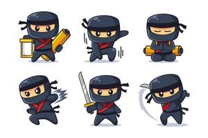 personagem de desenho animado ninja em várias poses vetor
