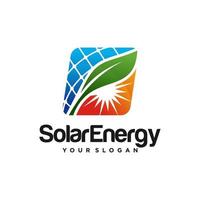 energia elétrica de painel solar verde e modelo de vetor de design de logotipo de energia de folha