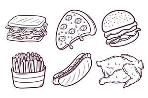 conjunto de ilustração de doodle de junk food desenhada à mão vetor