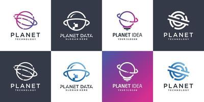 conjunto de coleção de logotipo do planeta com vetor premium de estilo de elementos diferentes