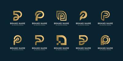 conjunto de modelo de logotipo p dourado para vetor premium de empresa ou pessoa