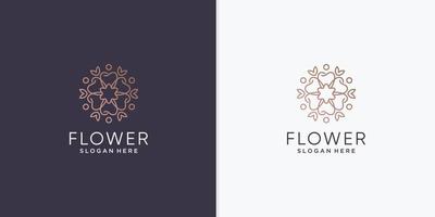 logotipo de flor abstrata de beleza com vetor de estilo de arte de linha criativa parte 1
