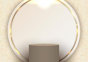 modelo abstrato elegante 3d cilindro marrom pódio círculos dourados pano de fundo com efeito de iluminação de brilho no fundo branco vetor