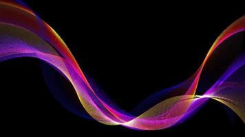 linhas de onda de neon de cores vibrantes abstratas com partículas brilhantes pontos em fundo preto vetor