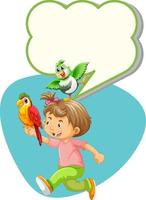 modelo de bolha do discurso com menina e pássaros vetor