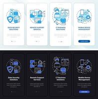 tela do aplicativo móvel de integração do modo noite e dia de serviço de computador. passo a passo 4 passos páginas de instruções gráficas com conceitos lineares. ui, ux, modelo de gui vetor