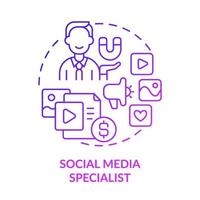 ícone de conceito gradiente roxo especialista em mídia social. especialista em marketing digital idéia abstrata ilustração de linha fina. desenho de contorno isolado. vetor