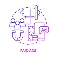 ícone de conceito gradiente roxo anúncios pagos. serviço de promoção de negócios. ilustração de linha fina de ideia abstrata de estratégia de marketing digital. desenho de contorno isolado. vetor