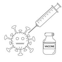 design de estilo de arte de linha de vírus de vacinação. ilustração de vacinação vetor