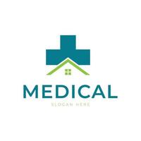 design de ilustração vetorial de modelo de logotipo médico de saúde com casa e ícone médico. vetor