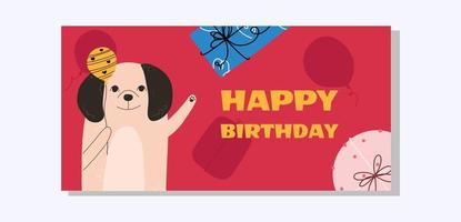 modelo de design de aniversário em estilo simples com cachorro. ilustração vetorial vetor