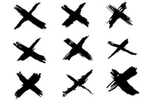 conjunto de vetores x marca negra. cruz sinal símbolo gráfico. grunge x marca