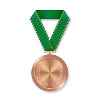 medalha de esporte de prêmio de bronze para vencedores com fita verde vetor