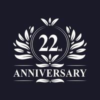 logotipo de aniversário de 22 anos, celebração luxuosa do design do 22º aniversário. vetor