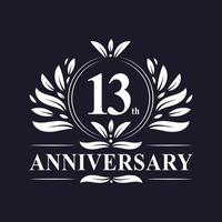 logotipo de aniversário de 13 anos, celebração luxuosa do design do 13º aniversário. vetor