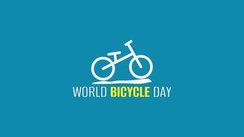 gráfico de vetor de ilustração de bicicleta simples e limpa com texto. usando esquema de cores branco, azul e amarelo. adequado para evento do dia mundial da bicicleta ou cartão de felicitações