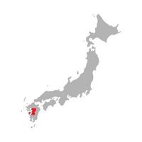 prefeitura de kumamoto destacada no mapa do japão em fundo branco vetor