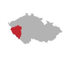 mapa checo com destaque vermelho da região de plzen no fundo branco vetor