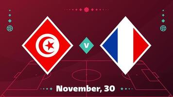 tunísia vs frança, futebol 2022, grupo d. partida de campeonato de competição mundial de futebol contra fundo de esporte de introdução de equipes, cartaz final de competição de campeonato, ilustração vetorial. vetor