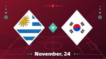 uruguai x coreia do sul, futebol 2022, grupo h. partida de campeonato de competição mundial de futebol contra fundo de esporte de introdução de equipes, cartaz final de competição de campeonato, ilustração vetorial. vetor