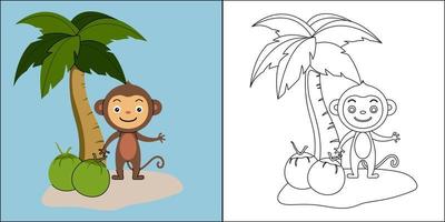 macaco bonito com coco adequado para ilustração vetorial de página para colorir infantil vetor