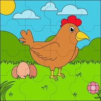 galinha pondo ovos adequados para ilustração vetorial de quebra-cabeça infantil