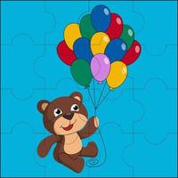 urso fofo segurando balões coloridos adequados para ilustração vetorial de quebra-cabeça infantil vetor