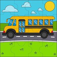 ônibus escolar adequado para ilustração vetorial de quebra-cabeça infantil