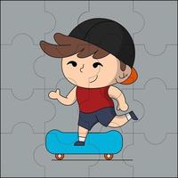 menino bonito andando de skate adequado para ilustração vetorial de quebra-cabeça infantil vetor
