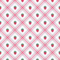 morango bonito elemento de fruta vermelha listra diagonal verde vermelha linha listrada inclinação xadrez xadrez tartan búfalo padrão scott guingão vetor de desenhos animados plano padrão sem costura impressão de fundo tecido de moda