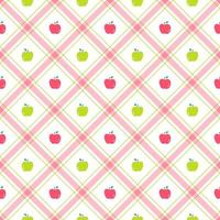 elemento vegetal de fruta meia maçã bonito rosa vermelho verde listra diagonal linha listrada inclinação xadrez xadrez tartan búfalo padrão scott guingão vetor de desenhos animados plano sem costura padrão impressão fundo comida