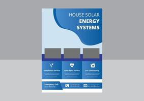 modelos de panfleto de energia solar, panfleto de soluções de especialistas em energia solar. ir verde salvar design de folheto de cartaz de energia. panfleto de sistema de energia solar de casa. vetor