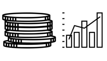 ícone gráfico e moedas em fundo branco. conceito de ilustração de finanças de negócios. vetor