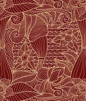 abstrato floral para tecido têxtil, estilo étnico abstrato de arte de linha, cor dourada e vermelha. vetor