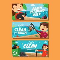 coleção de banner de atividade de limpeza de praia vetor
