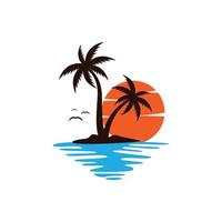 vetor de modelo de design de ícone de logotipo de praia pôr do sol