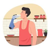 homem com braço protético bebendo água vetor