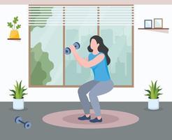 uma ilustração plana de exercício, garota com pose de exercício vetor