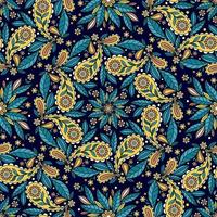 fundo sem costura vetorial azul escuro com um ornamento floral estilizado redondo colorido complexo vetor