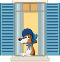 um beagle no desenho da janela vetor
