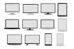 conjunto de monitor de dispositivo de tecnologia plana laptop lcd tv smartphone vetor
