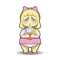 adorável menina triste no vestido rosa cartoon estilo chibi ilustração de crianças isolada no branco vetor