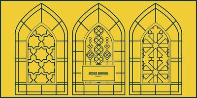 três padrões de janela de mesquita de estilo árabe vetor