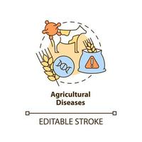 ícone do conceito de doenças agrícolas. desafios para alcançar a ilustração de linha fina de ideia abstrata de segurança alimentar. desenho de contorno isolado. traço editável. vetor