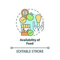 disponibilidade do ícone do conceito de comida. segurança alimentar definições básicas idéia abstrata ilustração de linha fina. desenho de contorno isolado. traço editável. vetor