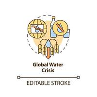 ícone do conceito de crise global da água. desafios para alcançar a ilustração de linha fina de ideia abstrata de segurança alimentar. desenho de contorno isolado. traço editável.