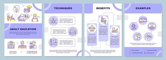 modelo de folheto de educação para adultos. formação contínua. design de folheto com ícones lineares. 4 layouts vetoriais para apresentação, relatórios anuais. vetor
