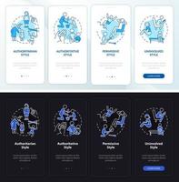 envolvimento dos pais na tela do aplicativo móvel de integração do modo noite e dia. passo a passo 4 passos páginas de instruções gráficas com conceitos lineares. ui, ux, modelo de gui. vetor