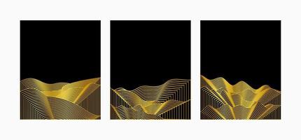 conjunto de fundo de arte de linha de montanha, design de papel de parede de ouro de luxo para a capa, fundo de convite, design de embalagem, arte de parede e impressão. vetor